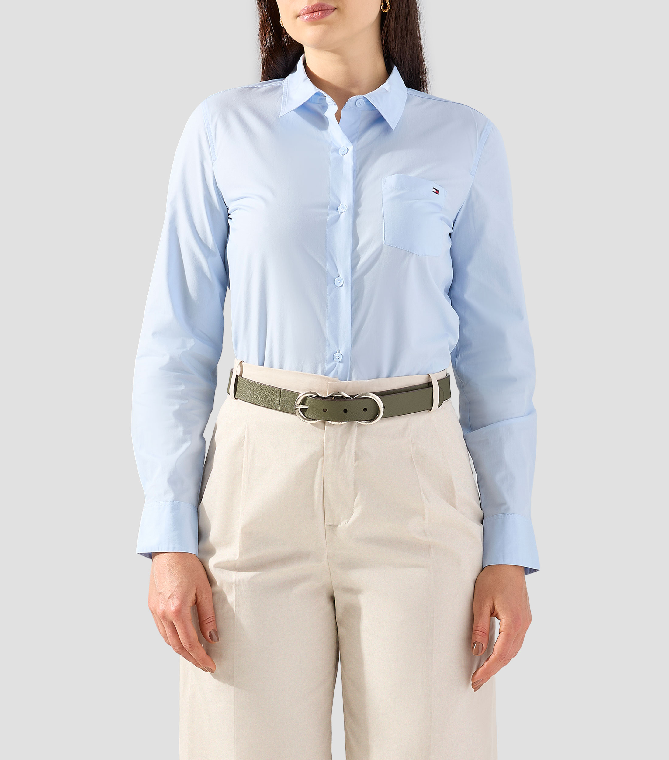 Camisa lisa manga larga Mujer